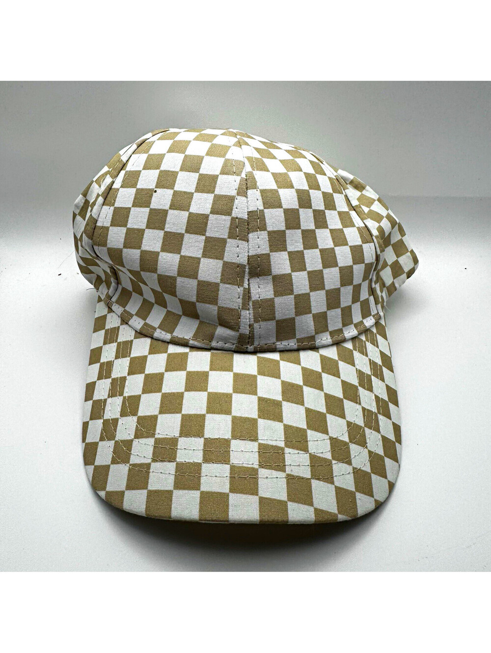 ComfyLuxe Beige & White Check Baseball Cap Adjustable One Size Casual